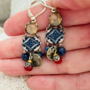 Ayalabar Artisan Blue and Red Bohemian Earrings